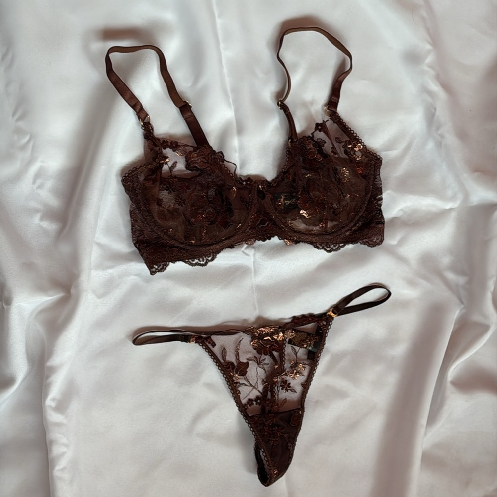 Honey Birdette Whitney Chocolate Bra & Thong Set - Picture 2 of 9